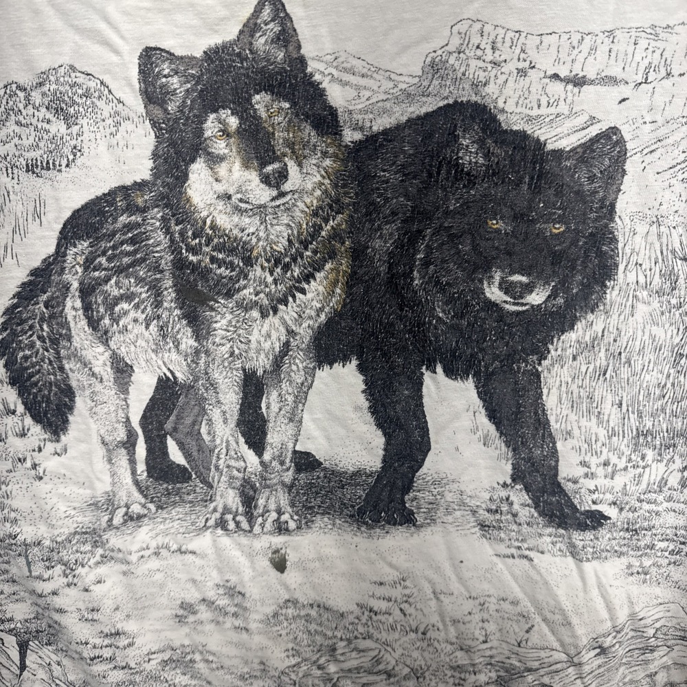 VTG 90s Local Color All Over White Tee Jackson Hole Wyoming Wolf T-Shirt XL - Picture 2 of 5